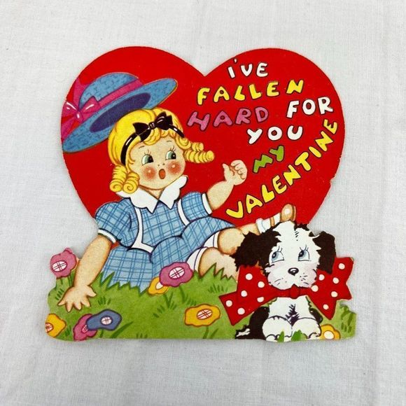 Other - Vtg 1930s 1935 Valentine's Day Holiday Dog Girl Heart Card